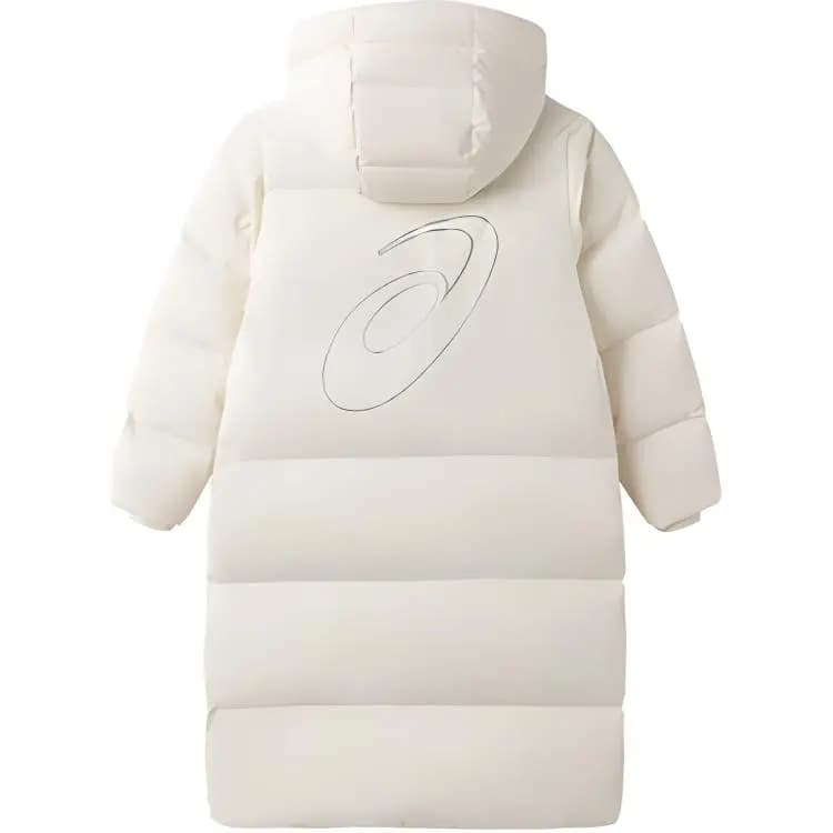 Asics Mid-Length Warm Comfortable Hooded Down Jacket Cream White Youth 2