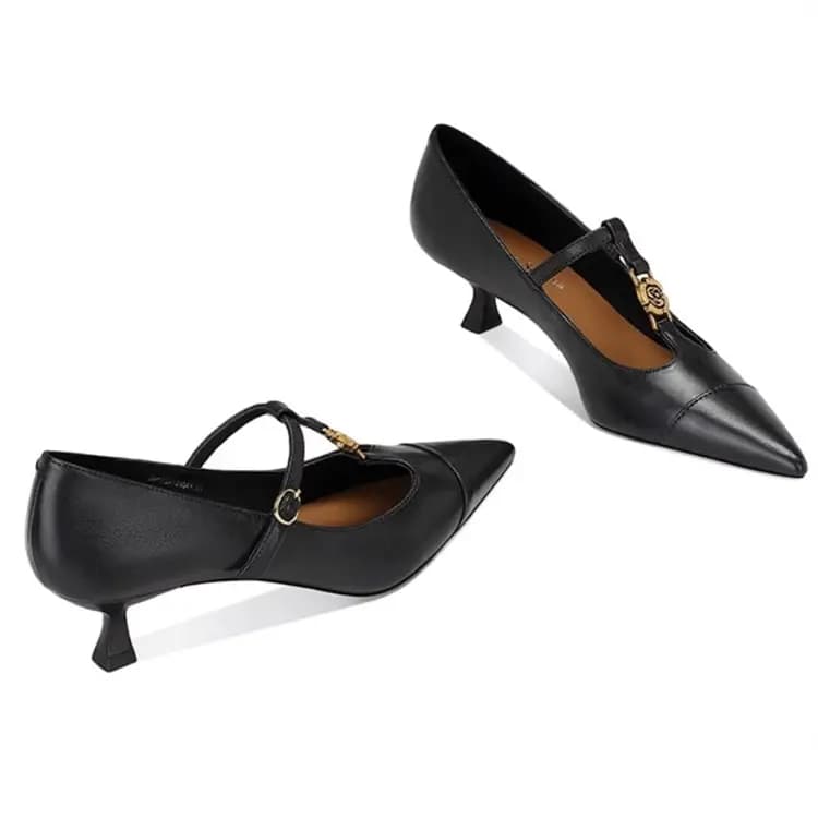 JESSICA SOPHIA Sheepskin Pointed-Toe Camellia Detail Thin Heel Mary Janes 4cm Women's 2
