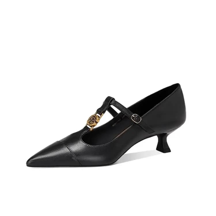 JESSICA SOPHIA Sheepskin Pointed-Toe Camellia Detail Thin Heel Mary Janes 4cm Women's