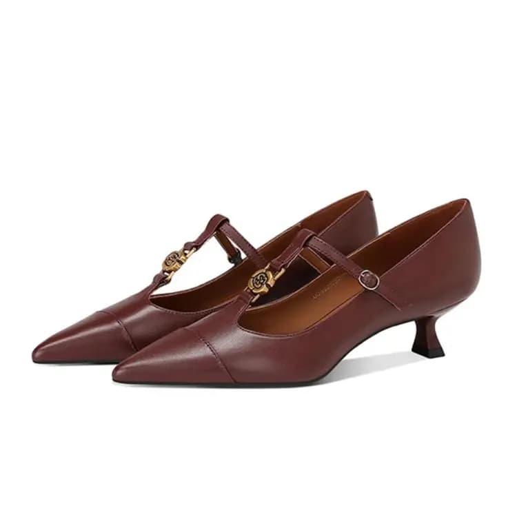 JESSICA SOPHIA Sheepskin Pointed-Toe Camellia Detail Thin Heel Mary Janes 4cm Women's 5