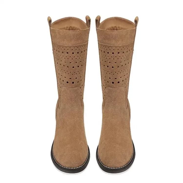 JESSICA SOPHIA Suede Leather Personality Retro Hole Short Boots 3cm Women's 7