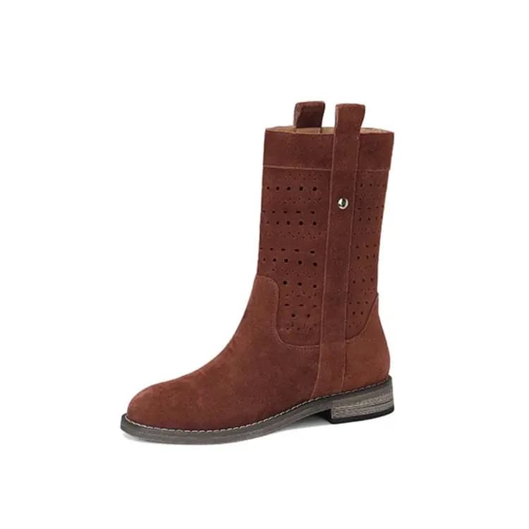 JESSICA SOPHIA Suede Leather Personality Retro Hole Short Boots 3cm Women's