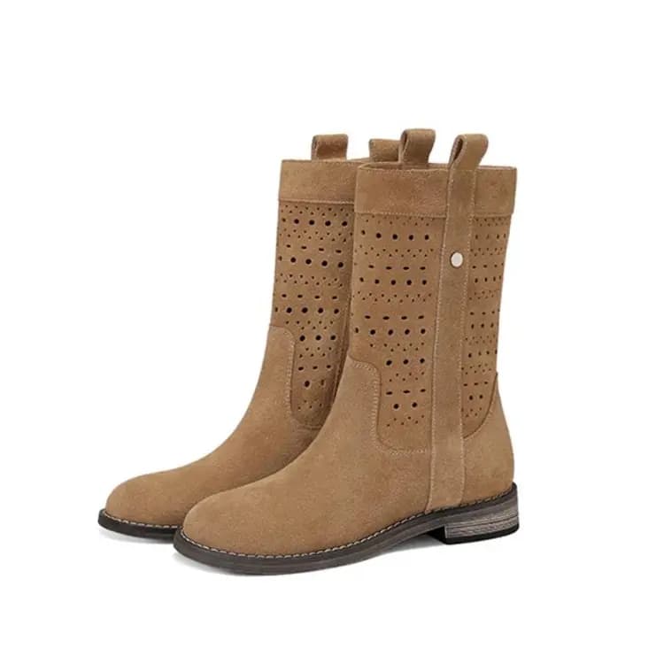 JESSICA SOPHIA Suede Leather Personality Retro Hole Short Boots 3cm Women's 4