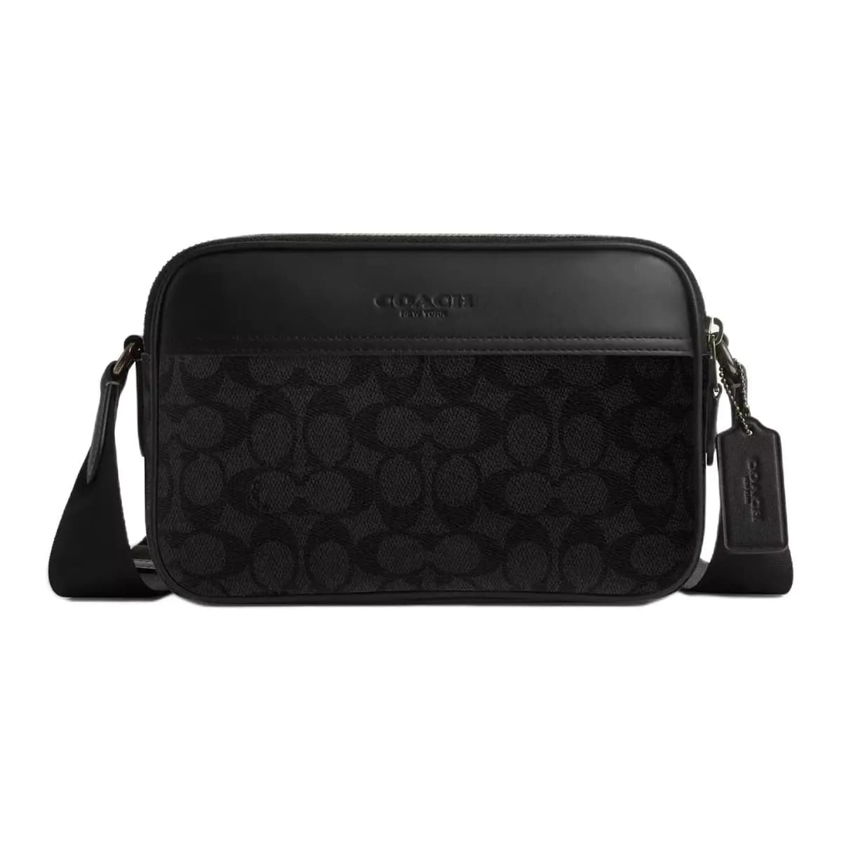 COACH Graham Dəri Çiyin və Crossbody Çantası Kişi Qara