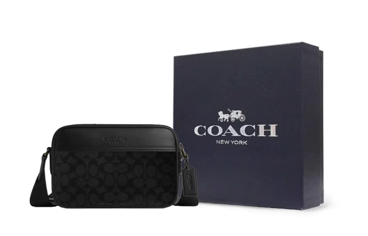 COACH Graham Dəri Çiyin və Crossbody Çantası Kişi Qara 7