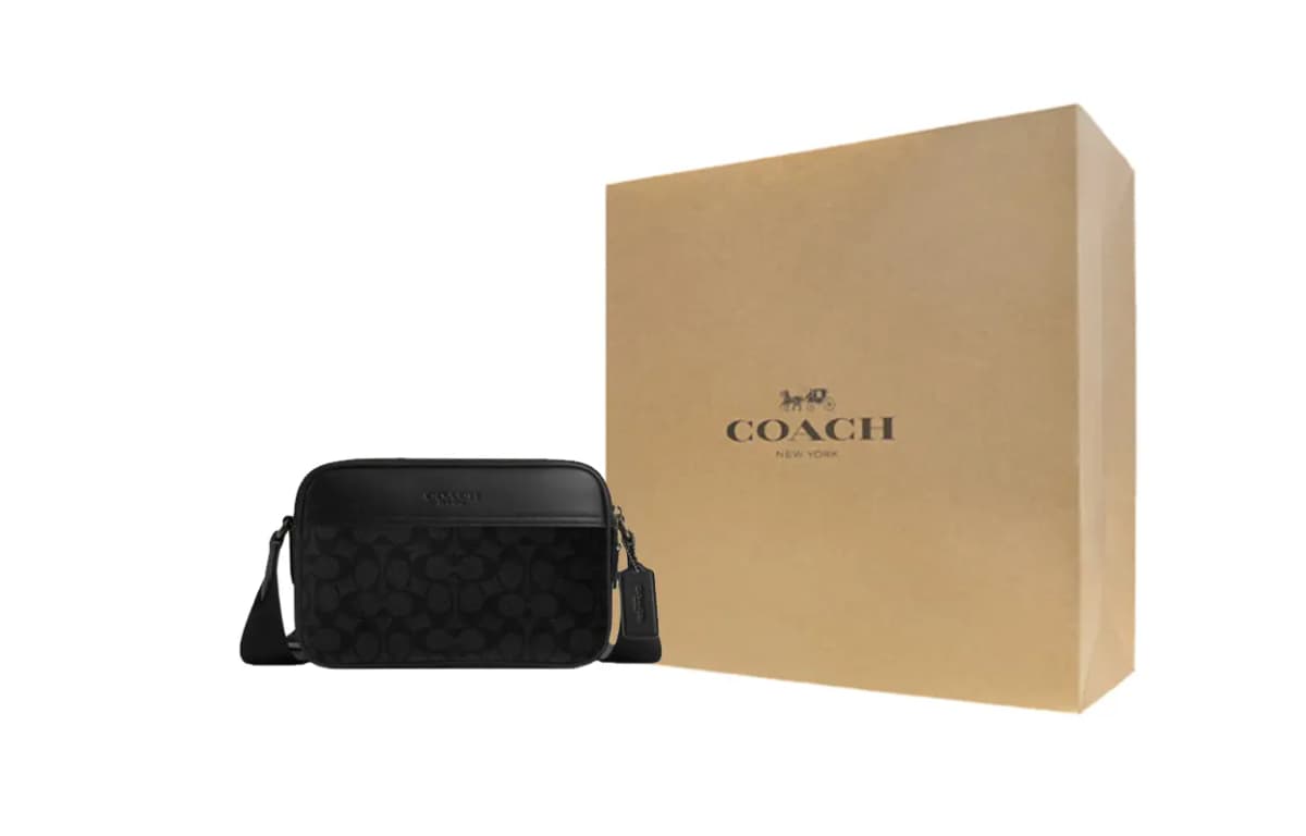 COACH Graham Dəri Çiyin və Crossbody Çantası Kişi Qara 6