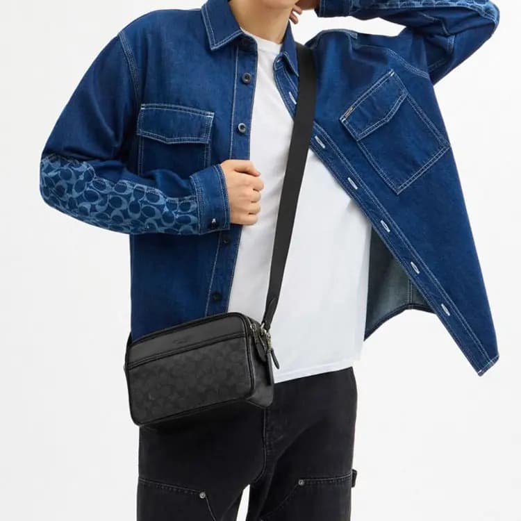 COACH Graham Dəri Çiyin və Crossbody Çantası Kişi Qara 5