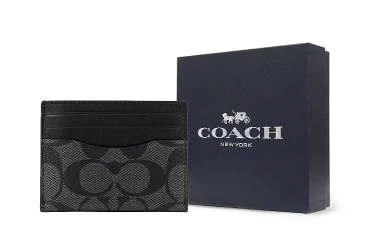 COACH Card Case Coated Canvas Card Holder Men's Gray Black 9