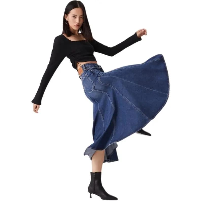 Levi's Slim Fit Fishtail Zipper Denim Long Skirt Women's Blue 3