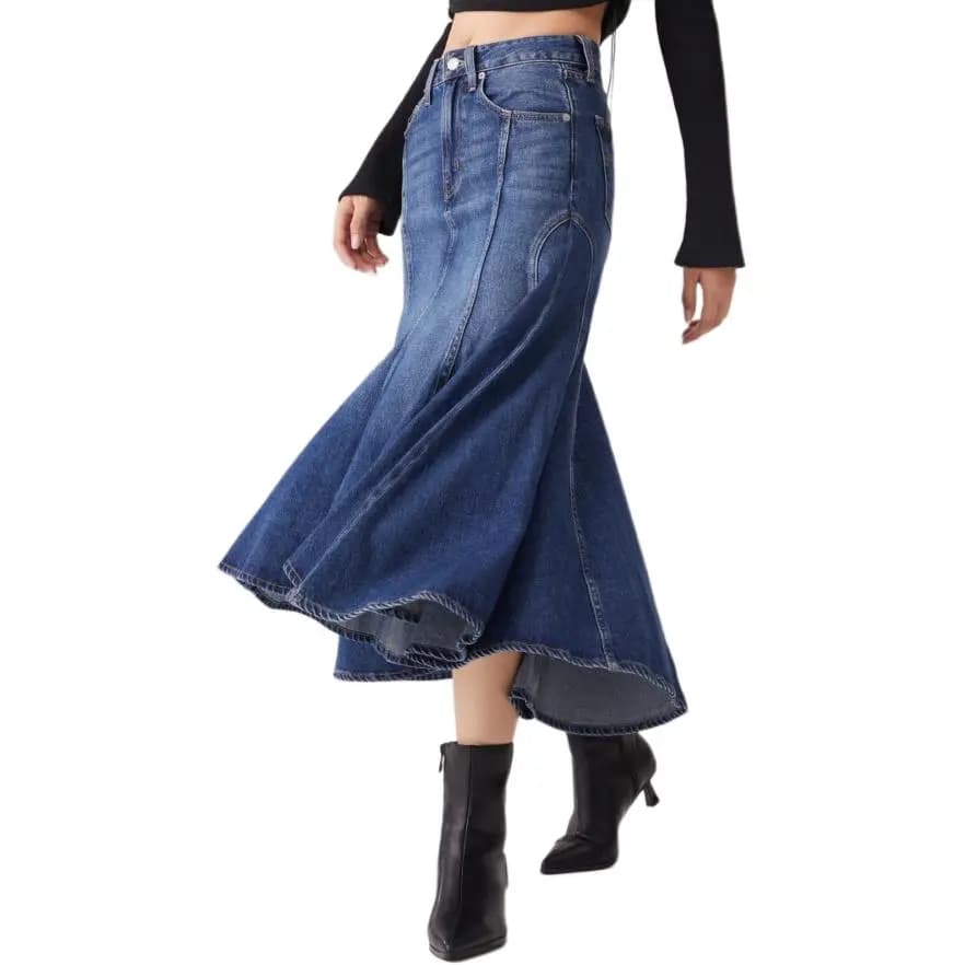 Levi's Slim Fit Fishtail Zipper Denim Long Skirt Women's Blue 5