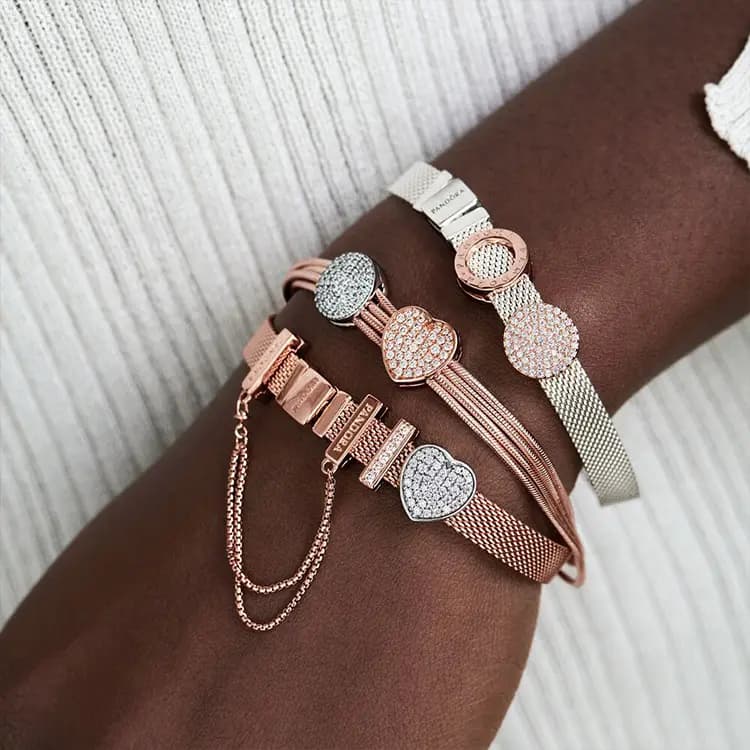 Pandora Reflexions Metal Mesh Qadın Bilərzik Çəhrayı Qızılı 6