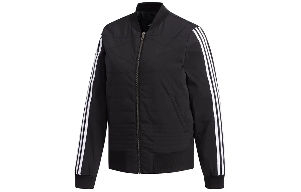 adidas neo Sport Woven Stripe Letter Baseball Collar Puffer Jacket Women's Black