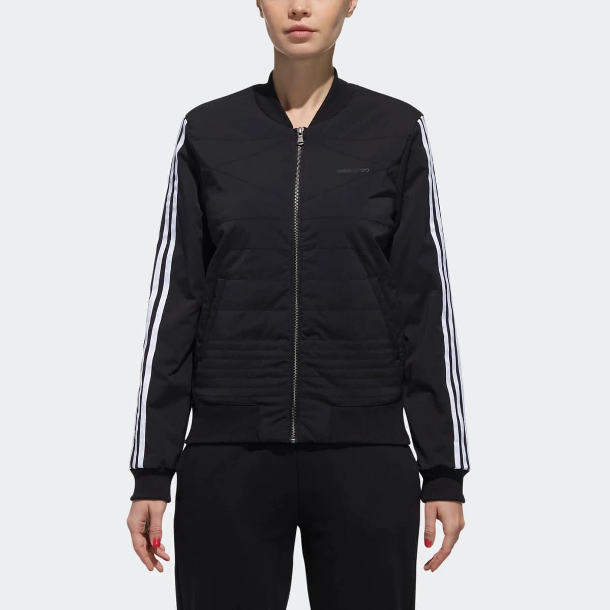 adidas neo Sport Woven Stripe Letter Baseball Collar Puffer Jacket Women's Black 3