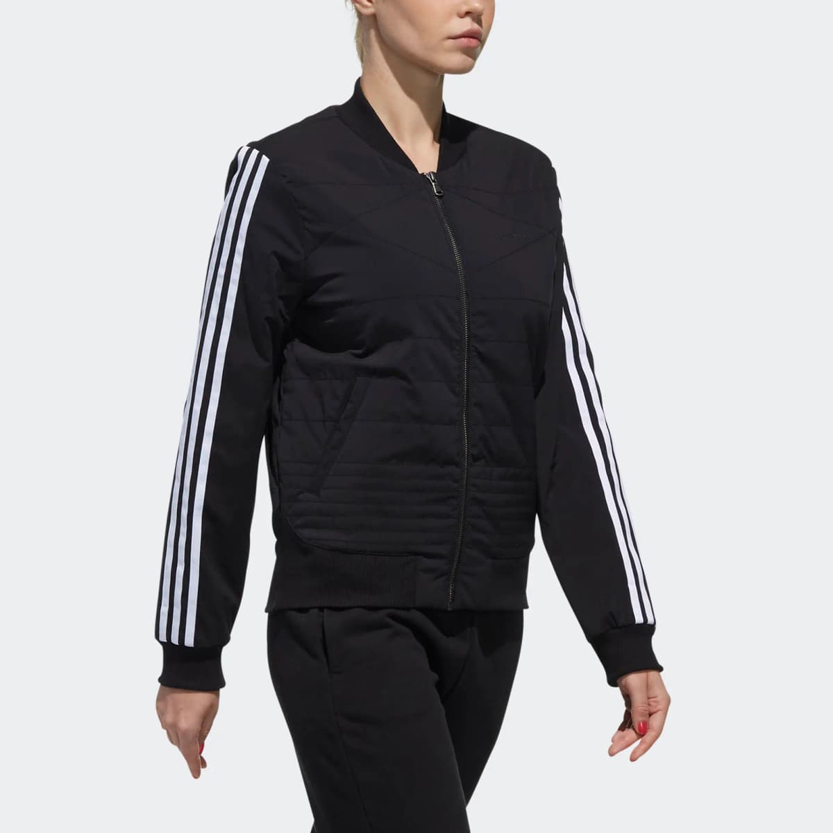 adidas neo Sport Woven Stripe Letter Baseball Collar Puffer Jacket Women's Black 5