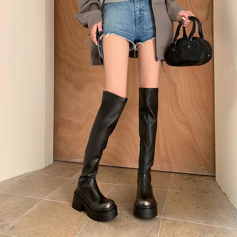 AIQINISHA Over-The-Knee Boots Women's Black 2