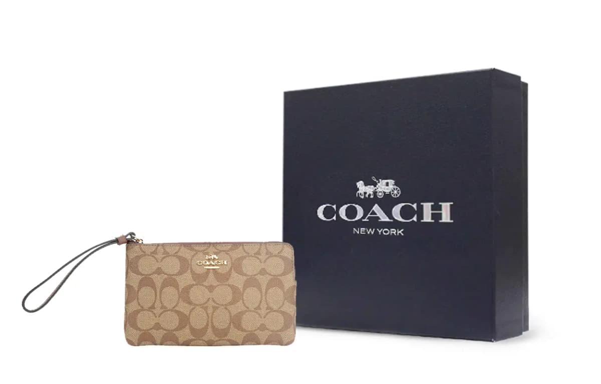 COACH Corner Zip Dəri Qadın Klutç Xaki 6