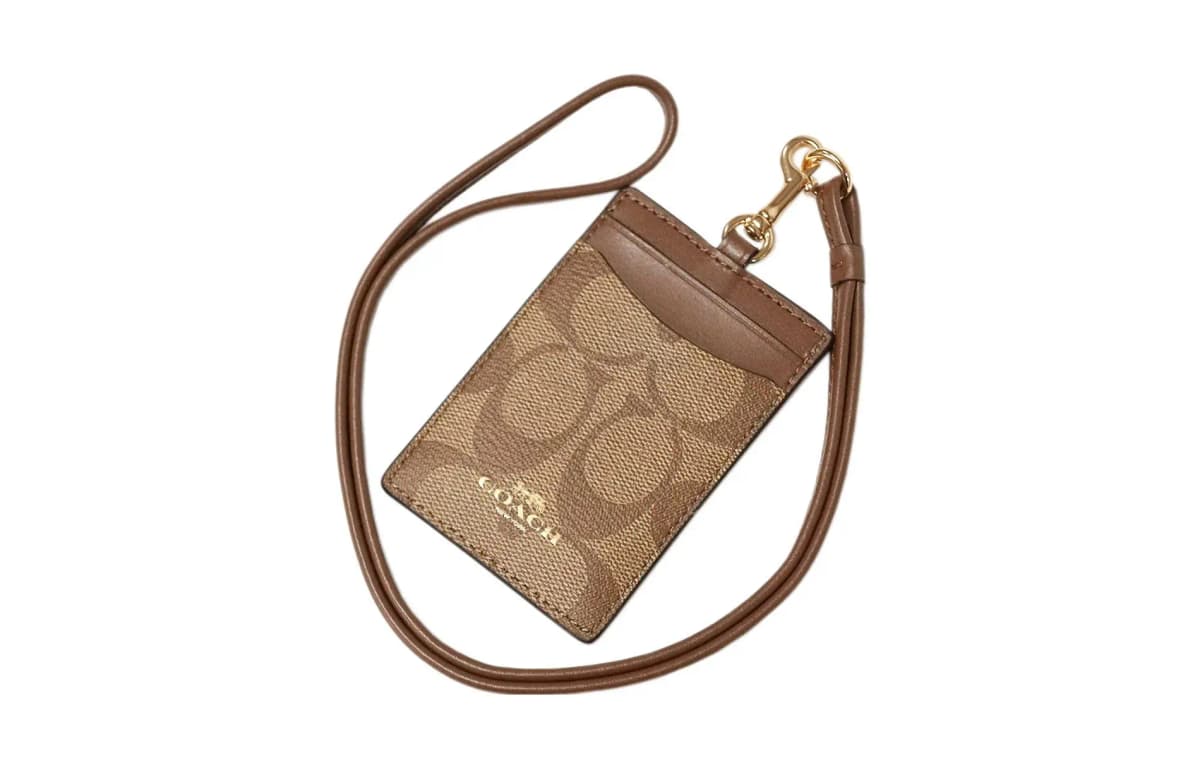 COACH Lanyard PVC Necklace Pouch Card Holder Clutch Women's Khaki Brown 3
