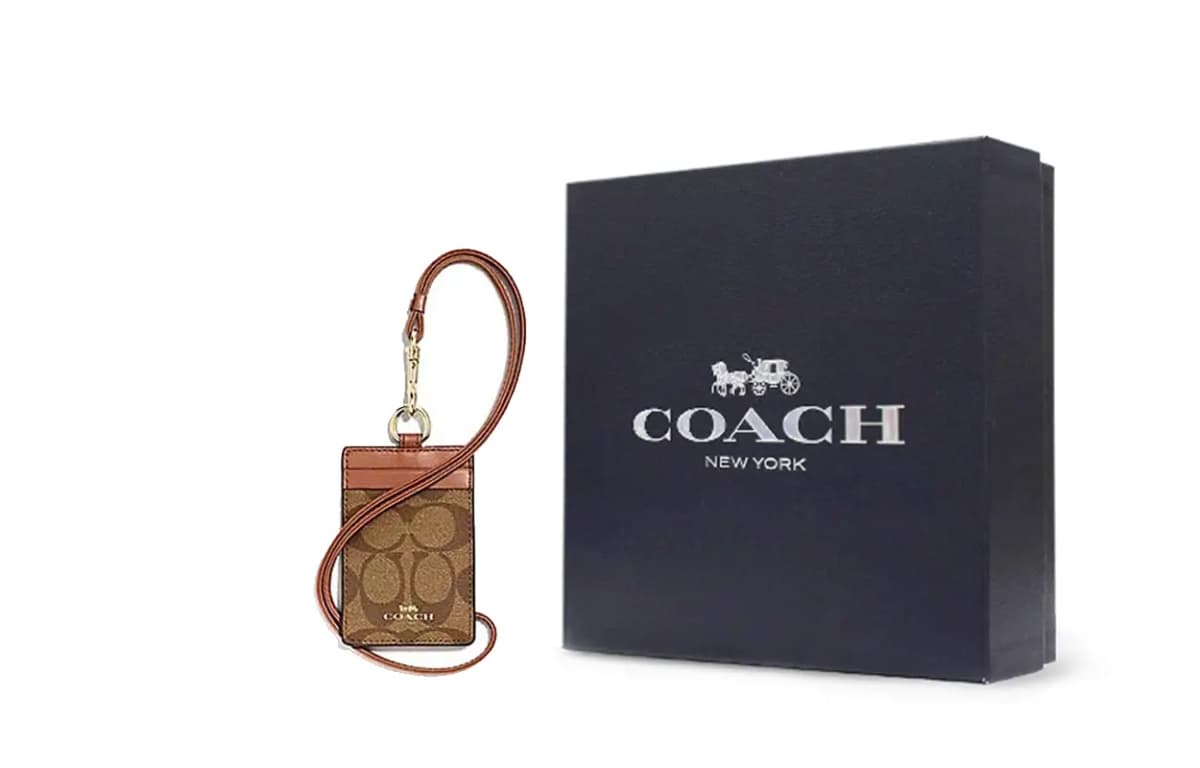 COACH Lanyard PVC Necklace Pouch Card Holder Clutch Women's Khaki Brown 6