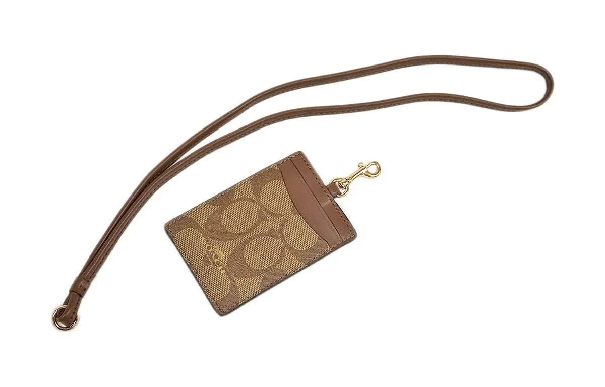 COACH Lanyard PVC Necklace Pouch Card Holder Clutch Women's Khaki Brown 4