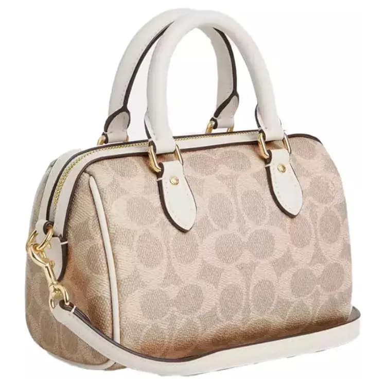 COACH Rowan 18 Classic Print Zip Closure Coated Canvas Shoulder Crossbody Tote Bag Mini Women's Vanilla White 2