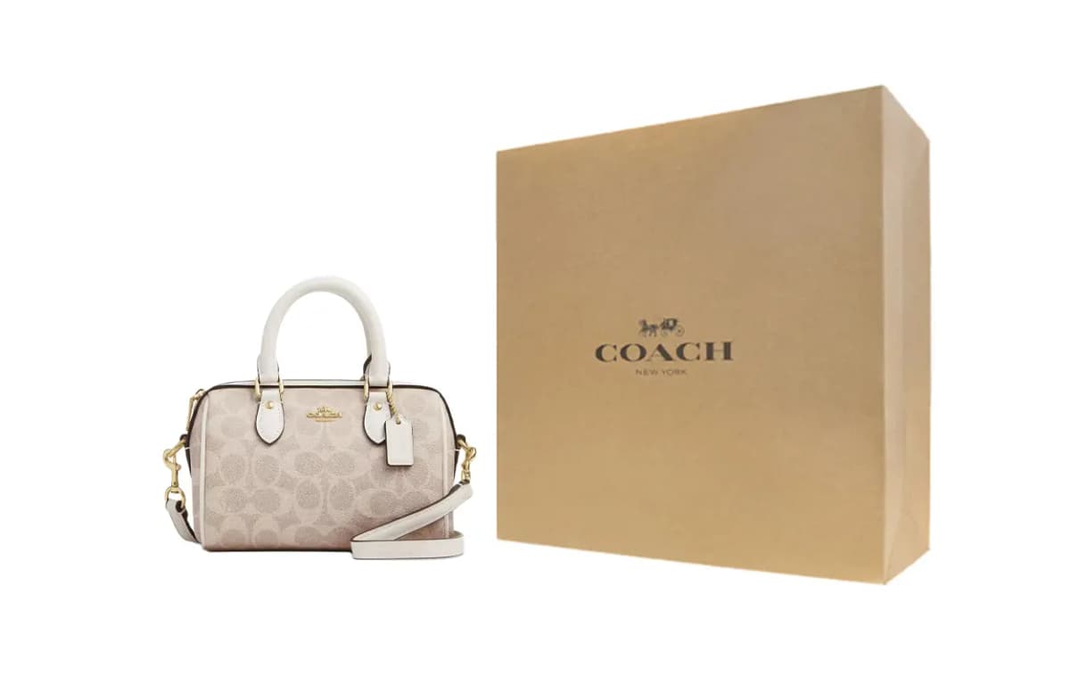 COACH Rowan 18 Classic Print Zip Closure Coated Canvas Shoulder Crossbody Tote Bag Mini Women's Vanilla White 5