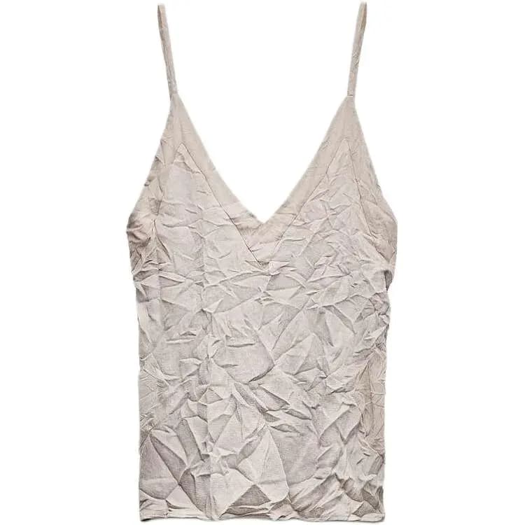 ZARA Pleated Bralette V-Yaxa Qadın Mayka Sarı