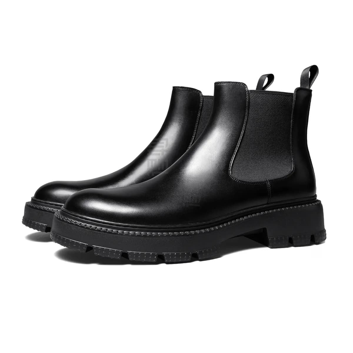 THOM WILLS Top Grain Leather British Business Thick Sole Short-Cut Chelsea Boots Men's Black 2