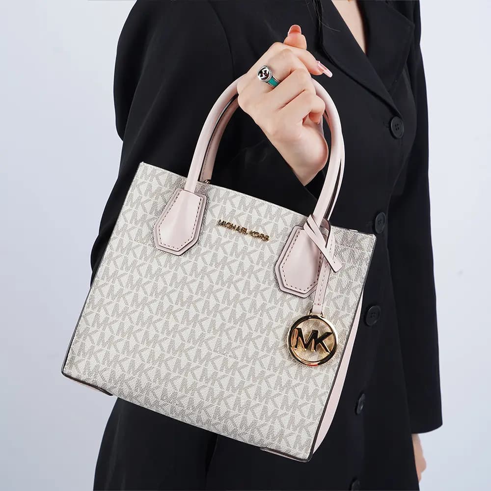 MICHAEL KORS Mercer Leather Trunk Bag, Shoulder Bag, Crossbody Bag, Handbag Medium Size Women's Cherry Blossom Pink 12
