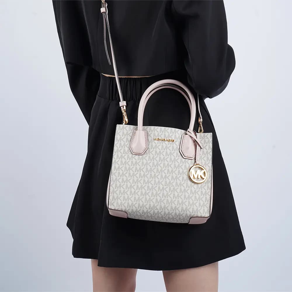 MICHAEL KORS Mercer Leather Trunk Bag, Shoulder Bag, Crossbody Bag, Handbag Medium Size Women's Cherry Blossom Pink 11