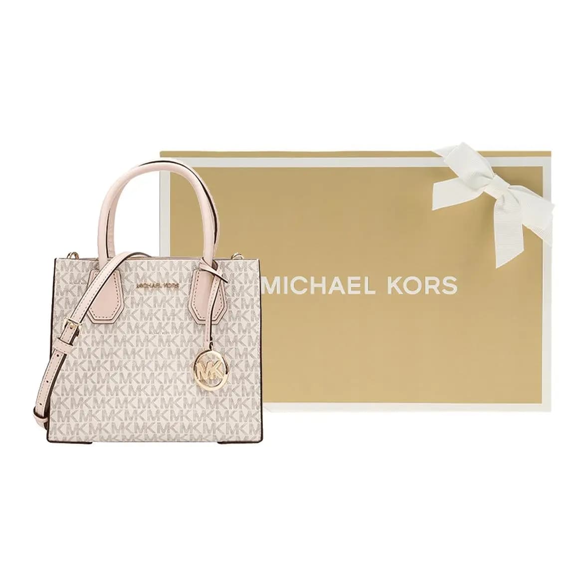 MICHAEL KORS Mercer Leather Trunk Bag, Shoulder Bag, Crossbody Bag, Handbag Medium Size Women's Cherry Blossom Pink 5