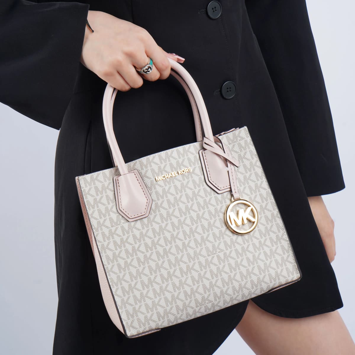MICHAEL KORS Mercer Leather Trunk Bag, Shoulder Bag, Crossbody Bag, Handbag Medium Size Women's Cherry Blossom Pink 9