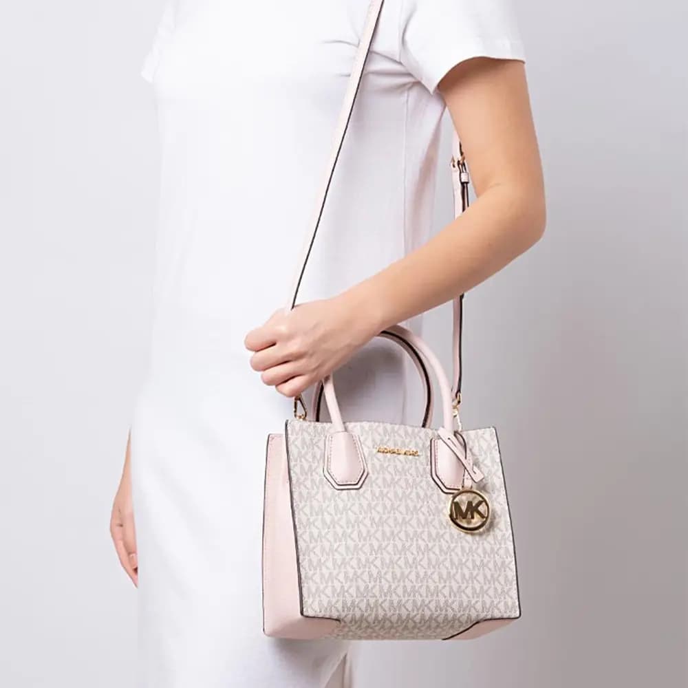 MICHAEL KORS Mercer Leather Trunk Bag, Shoulder Bag, Crossbody Bag, Handbag Medium Size Women's Cherry Blossom Pink 13