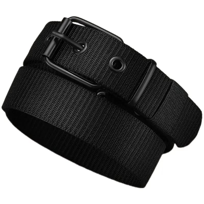 Warrior Multi-Hole Canvas Men's Fashion Trend Casual Versatile Minimalist Woven Jeans Buckle Belt Youth Korean Style Versatile Extended Fabric Strap Webbing Belt 3.8cm 2