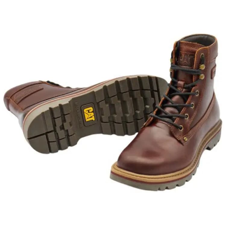 CAT Cow Leather Lace-Up Lightweight Short Shaft Ankle Boots 4cm Men's Brown 4