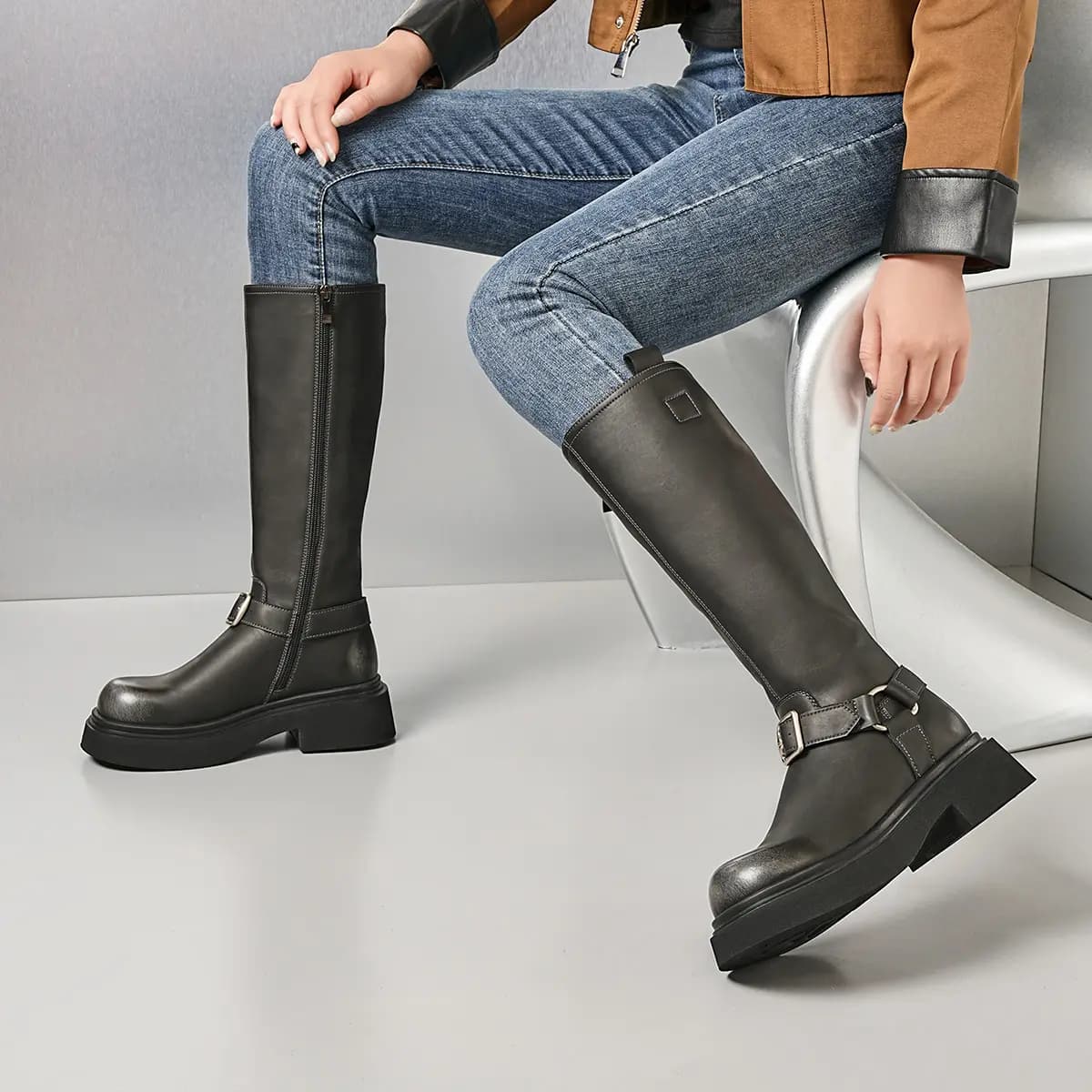 EBLAN Knee-high Boots 4.5cm Women's Gray 5
