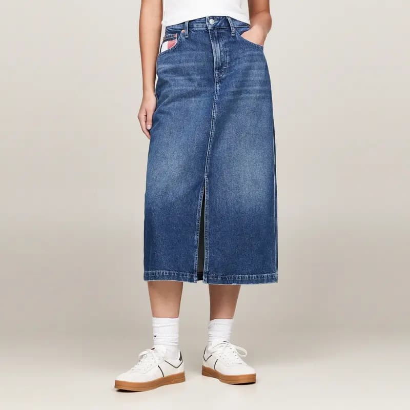 Tommy Hilfiger Denim Qadın Midi Ətək Mavi 4