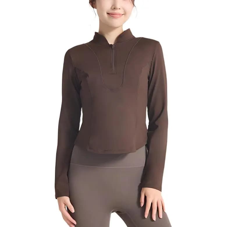 361° Xiaoxing Series Running Solid Color Slim-Fit Long Sleeve Workout Top Women's Chocolate 4