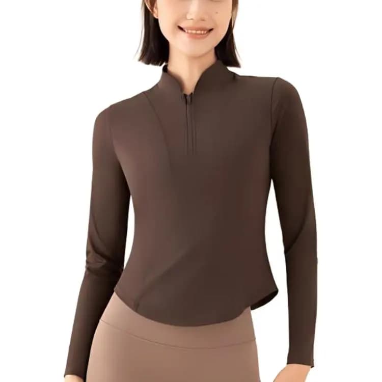 361° Xiaoxing Series Running Solid Color Slim-Fit Long Sleeve Workout Top Women's Chocolate 2