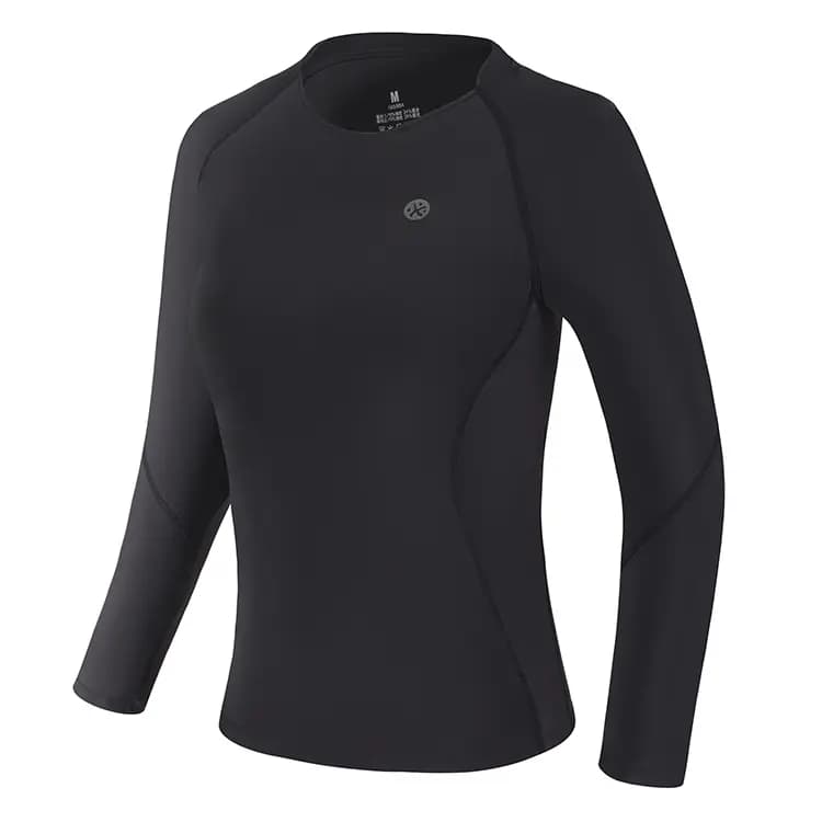 BMAI Quick-Dry High-Elastic Compression Fit Track and Field Test Race Marathon Running Sport Long Sleeve Crew Neck Zipper Jacket Workout Top Women's Night Black