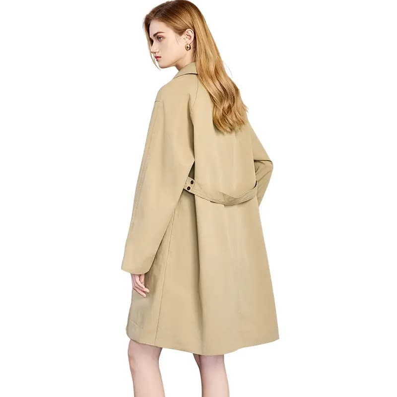 Shechi Mid-Length Simple Loose Casual Utility Style Trench Coat Women's Khaki 2