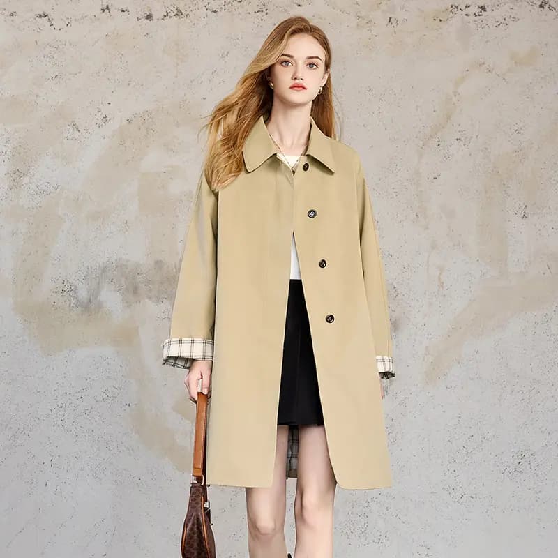 Shechi Mid-Length Simple Loose Casual Utility Style Trench Coat Women's Khaki 6