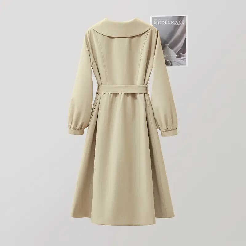 Shechi Mid-Length Retro Elegant Lapel Lantern Sleeve Loose Trench Coat Women's Khaki 4