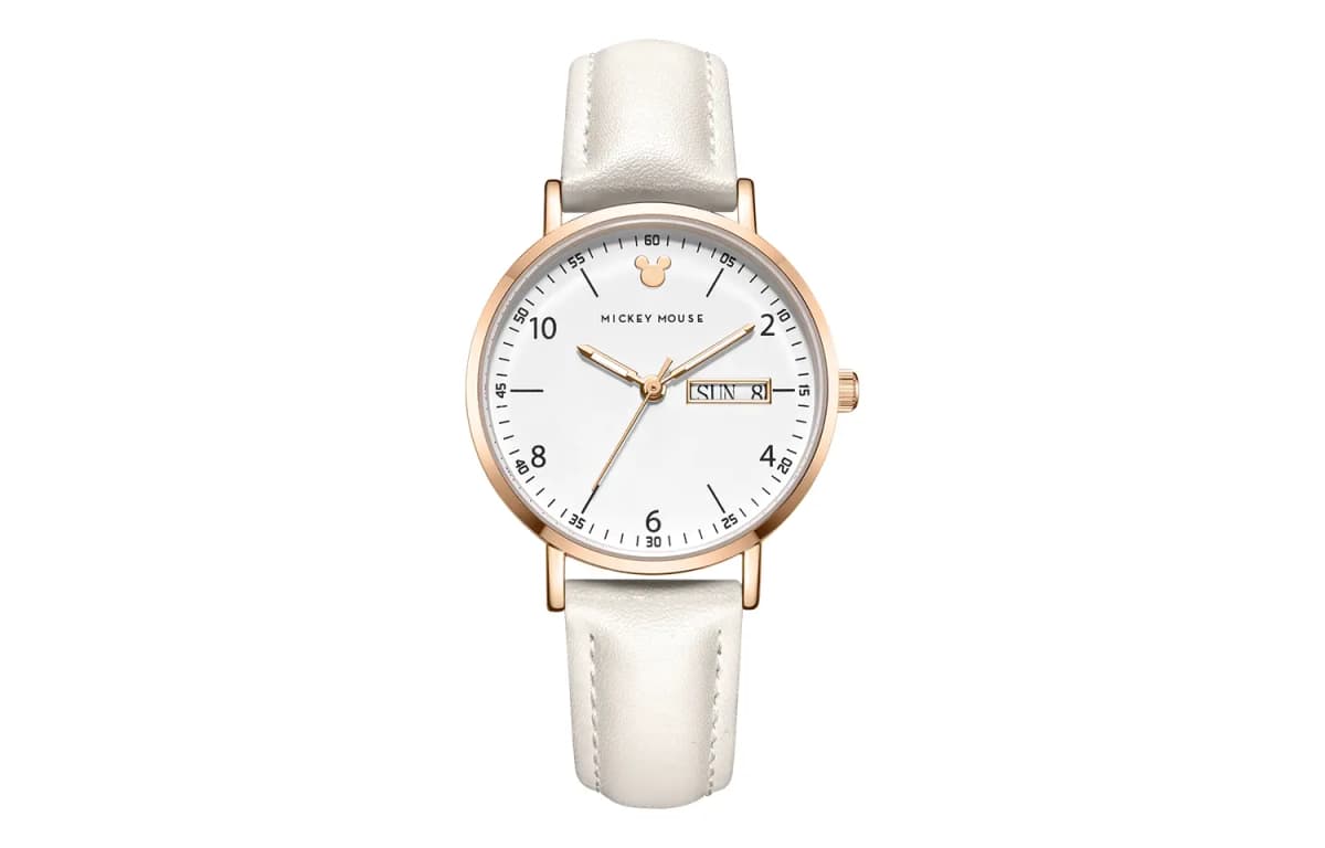 Disney Mickey Quartz Movement Leather Strap Watch Women's Watch White Dial 3