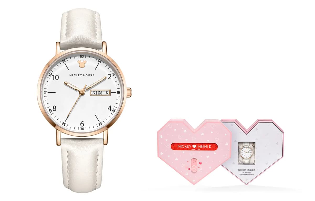 Disney Mickey Quartz Movement Leather Strap Watch Women's Watch White Dial 18