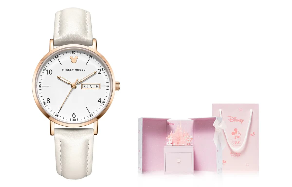 Disney Mickey Quartz Movement Leather Strap Watch Women's Watch White Dial 13
