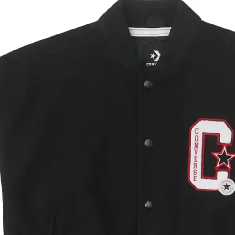 Converse Letter Graphic Versatile Casual Long Sleeve Baseball Jacket Women's Black 5