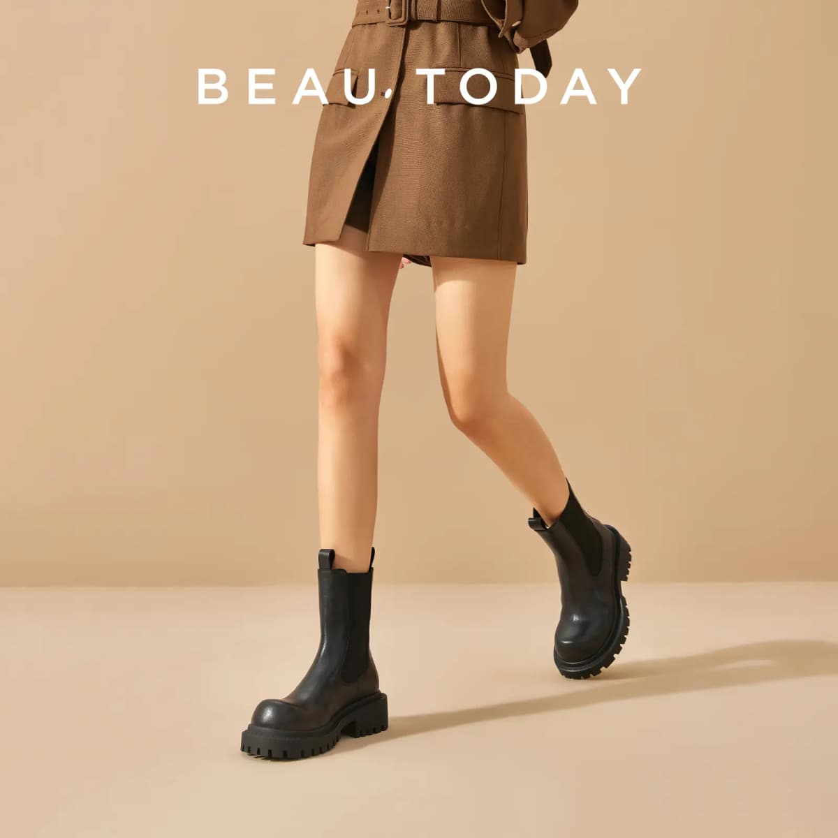 Beau Today Genuine Leather Fashion Elegant Versatile Short Chelsea Boots Women's Black 5