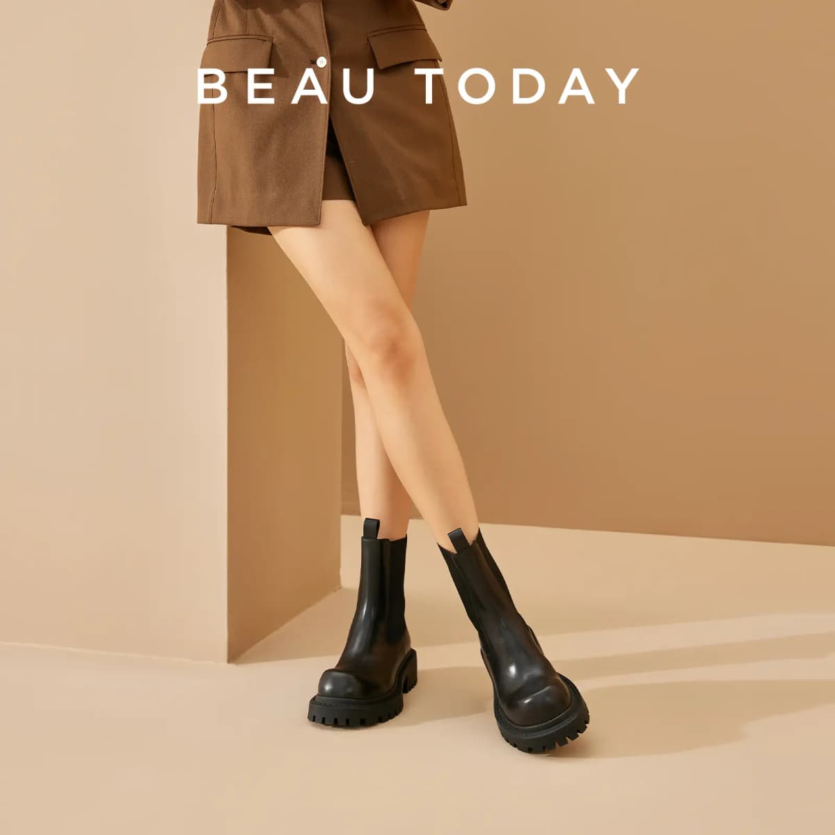 Beau Today Genuine Leather Fashion Elegant Versatile Short Chelsea Boots Women's Black 6