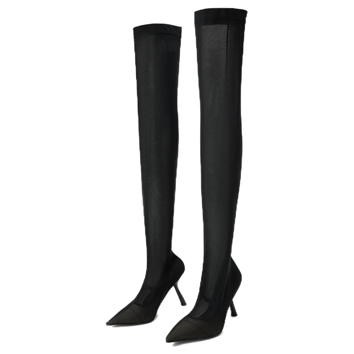 CHARLES&KEITH Fashion Mesh Pointed Toe Over The Knee Boots 9.5cm Women's BLACK TEXTURED 3