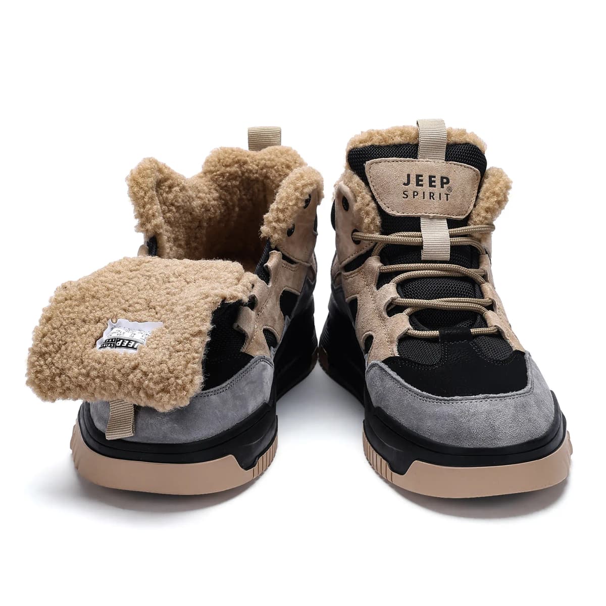 JEEP SPIRIT Warm Wear-Resistant Anti-Slip Black Myth Wukong Retro American Fleece-Lined Thick Fur Casual Northeast Outdoor -40°C Cold-Resistant Thick Sole Mid-Calf Snow Boots Men's 4